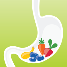 stomach with fruits and veggies