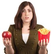 woman with apple and fries