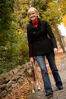 woman walking dog