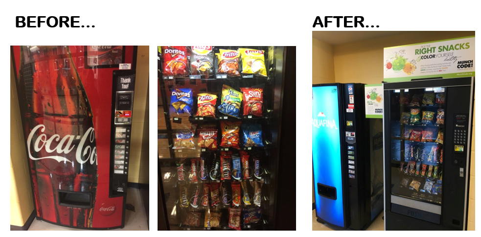 Before and after pictures of the vending machines